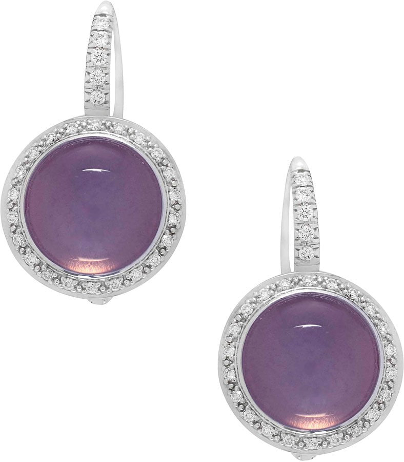 Mimi Milano 18k White Gold Moonstone Diamond Earrings O458B8MLB