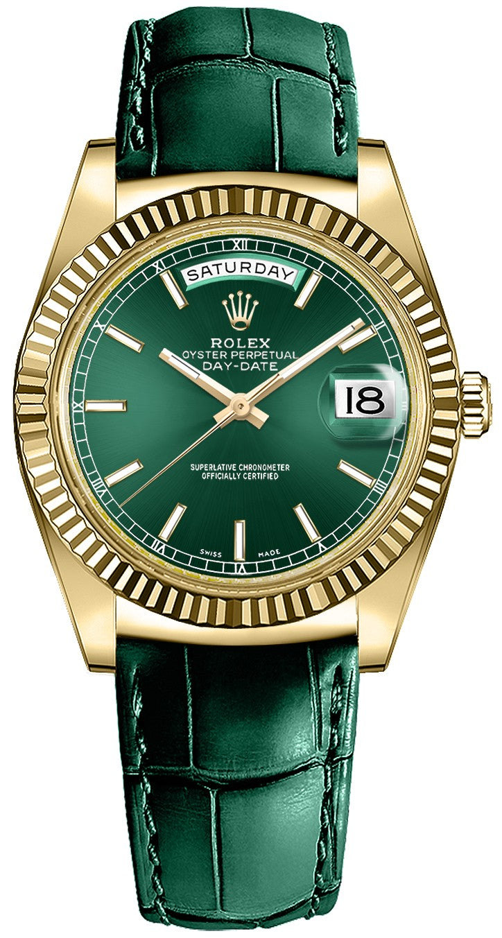Rolex Day-Date 36 Green Dial Solid 18k Gold Luxury Watch 118138-0003