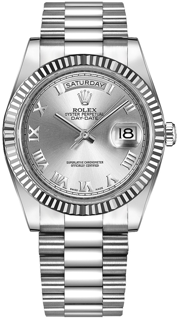 Rolex Day-Date 41 Silver Roman Numeral Dial Men's Gold Watch 218239