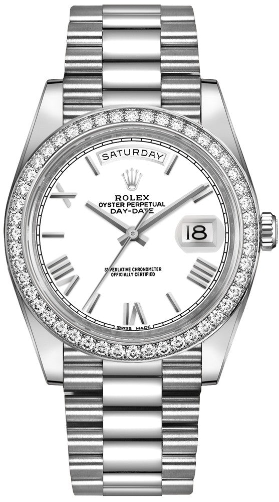 Rolex Day-Date 40 White Dial Diamonds Men's Watch 228349RBR-0039