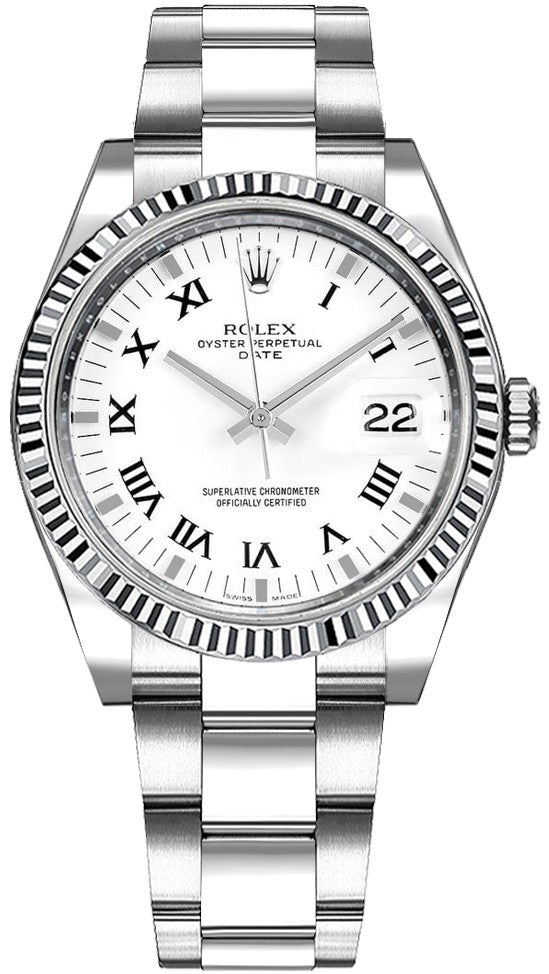 Rolex Oyster Perpetual Date 34 White Roman Numeral Watch 115234