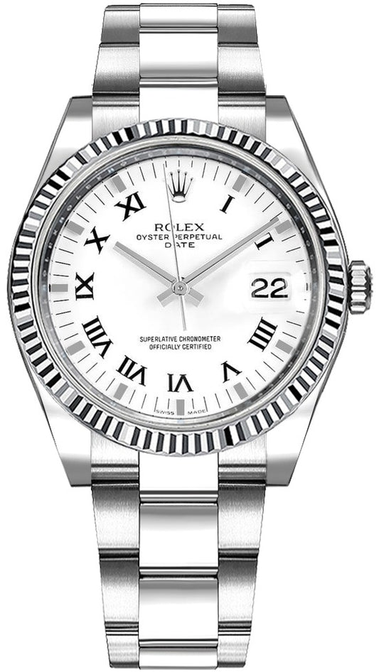 Rolex Oyster Perpetual Date 34 White Roman Numeral Watch 115234