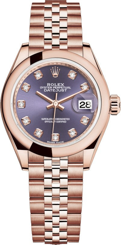 Rolex Lady-Datejust 28 Purple Diamond Gold Watch 279165-0020