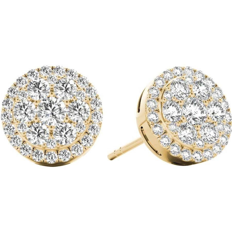 .66 TCW Yellow Gold Diamond Halo Pave Earrings E20233Y