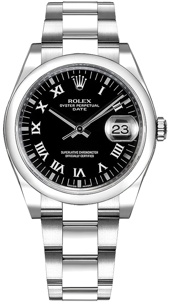 Rolex Oyster Perpetual Date 34 Black Roman Numeral Dial Watch 115200