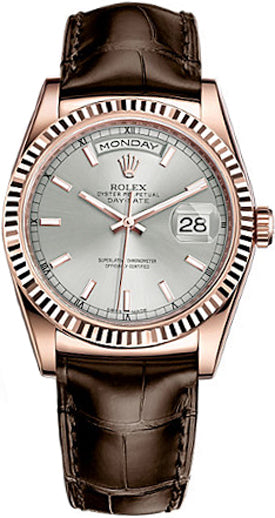 Rolex Day-Date 36 Rose Gold Case Leather Strap Watch 118135