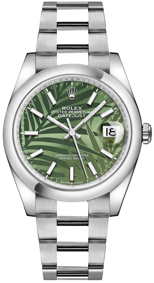 Rolex Datejust 36 Olive Green Palm Motif Dial Unisex Watch 126200-0020