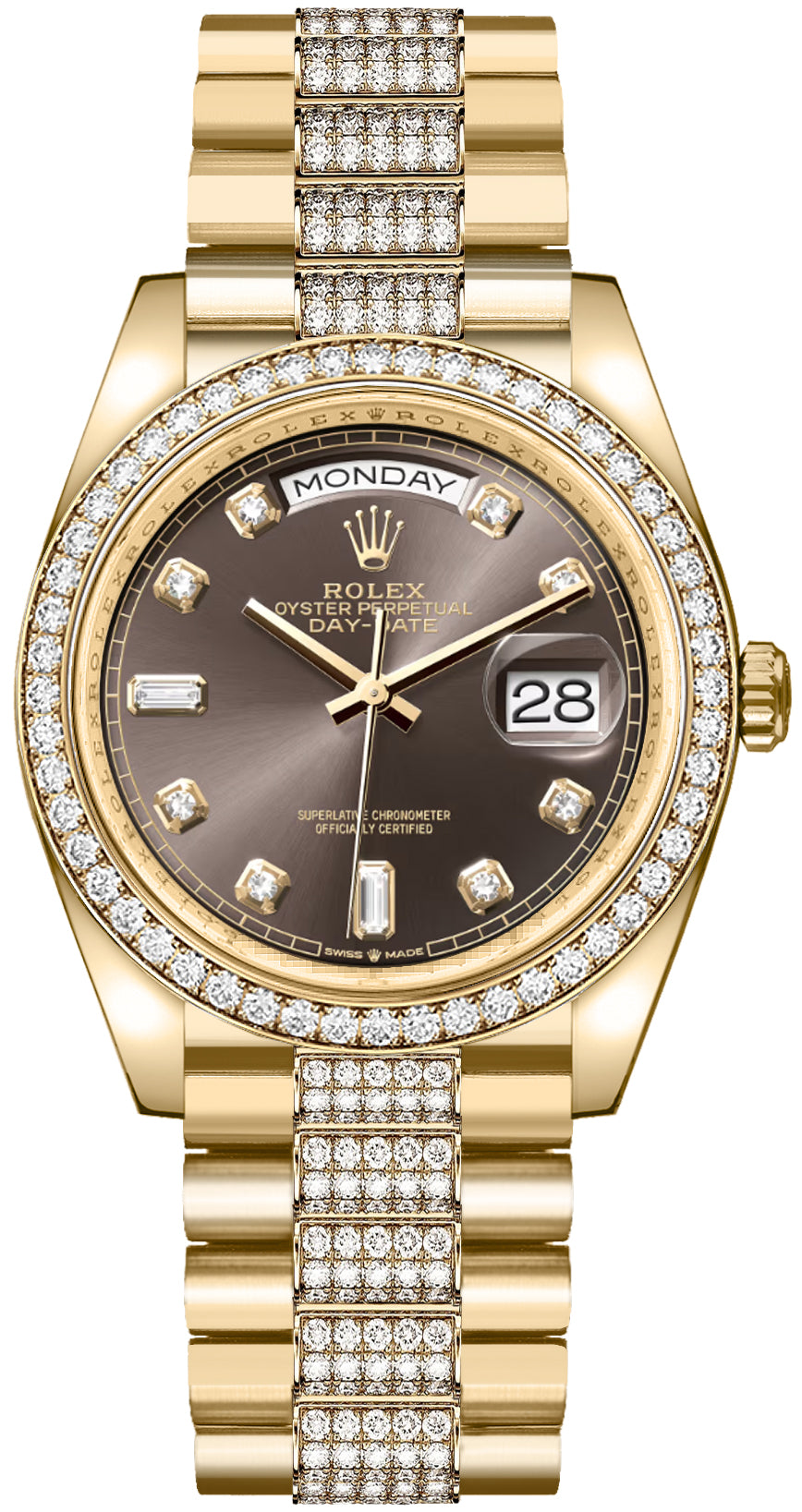 Rolex Day-Date 36 Dark Grey Diamond Dial Women's Watch 128348RBR-0007