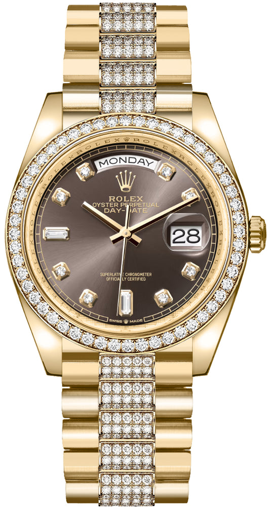 Rolex Day-Date 36 Dark Grey Diamond Dial Women's Watch 128348RBR-0007