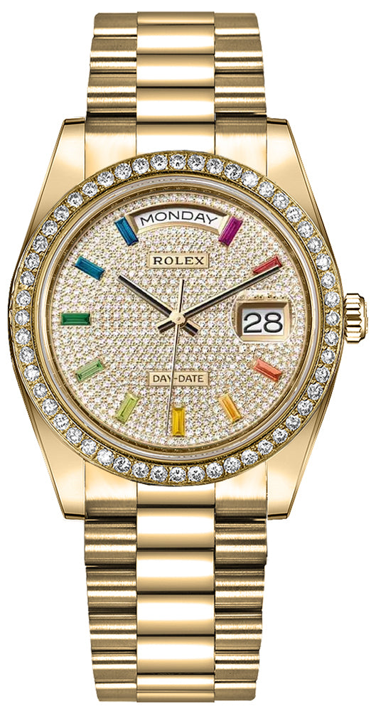 Rolex Day-Date 36 Diamond Paved Sapphire Dial Women's Watch 128348RBR-0030