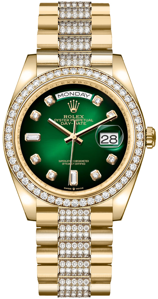 Rolex Day-Date 36 Green Ombré Diamond Dial Unisex Watch 128348RBR-0036