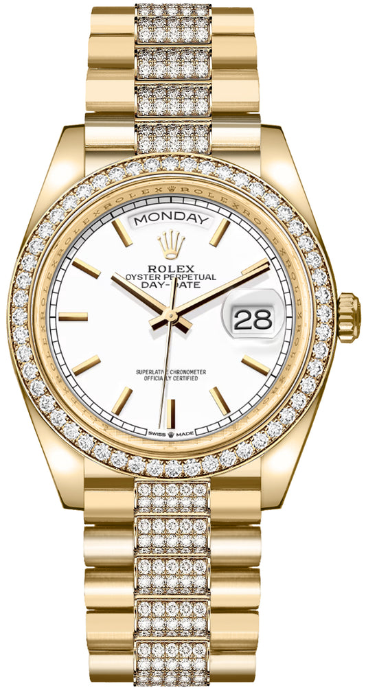Rolex Day-Date 36 White Index Dial Yellow Gold Women's Watch 128348RBR-0048