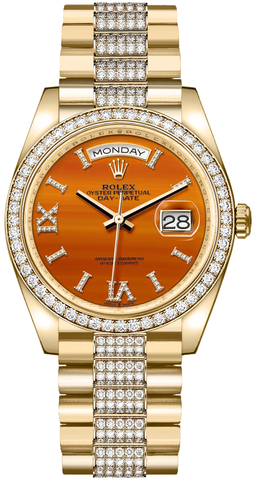 Rolex Day-Date 36 Carnelian Dial Yellow Gold Women's Watch 128348RBR-0050