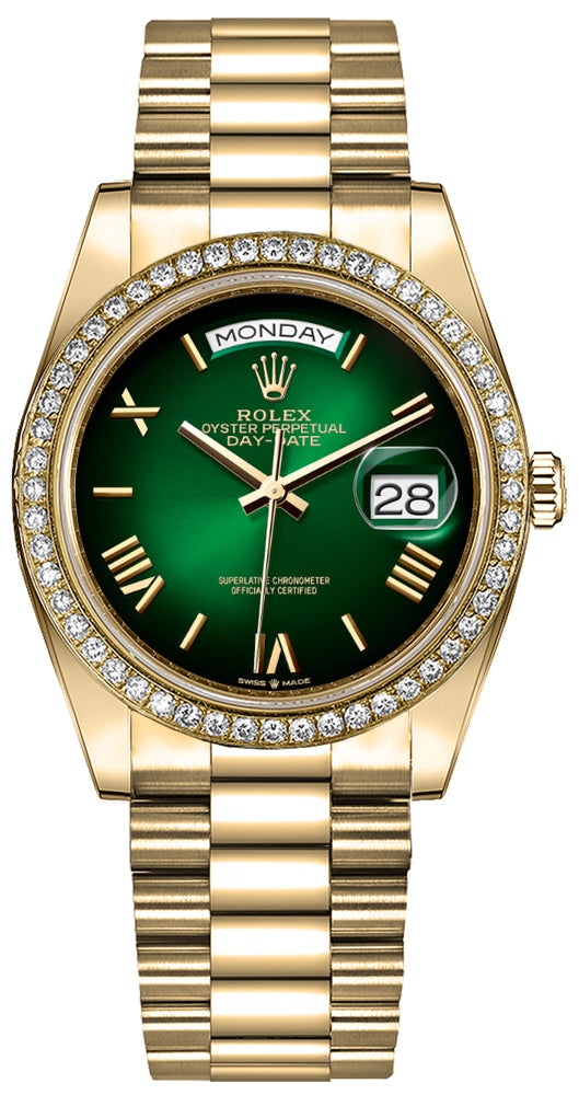 Rolex Day-Date 36 Green Ombré Diamond Dial Unisex Watch 128348RBR-0068