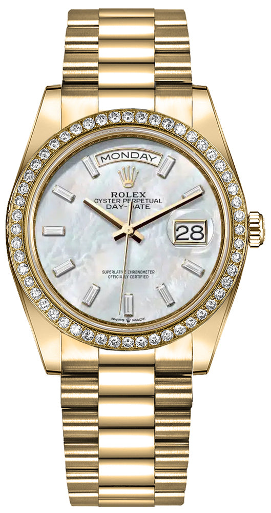 Rolex Day-Date 36 White Mother of Pearl Dial Women's Watch 128348RBR-0070