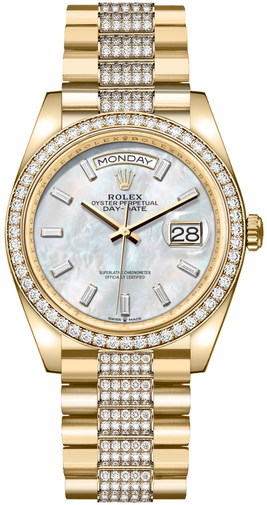 Rolex Day-Date 36 White Mother of Pearl Dial Women's Watch 128348RBR-0071