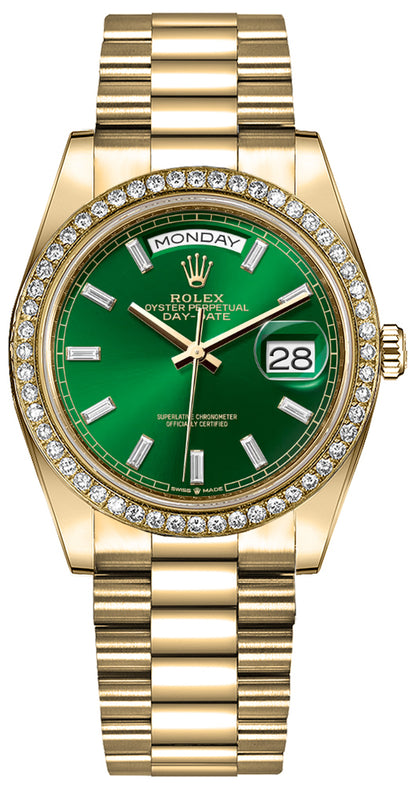 Rolex Day-Date 36 Bright Green Diamond Dial Women's Watch 128348RBR-0078