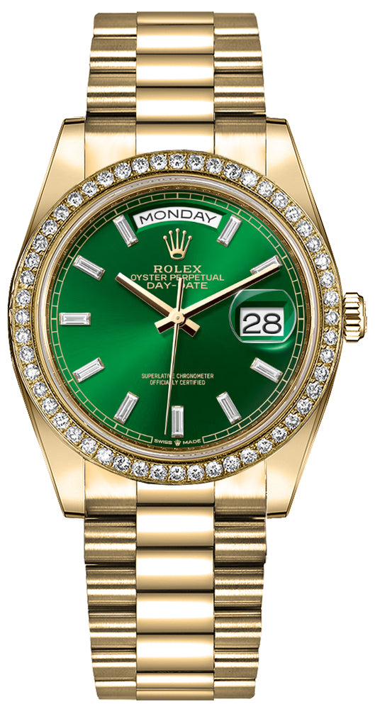 Rolex Day-Date 36 Bright Green Diamond Dial Women's Watch 128348RBR-0078