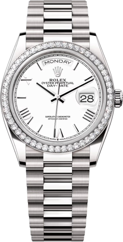 Rolex Day-Date 36 White Dial 18k White Gold Unisex Watch 128349RBR-0043