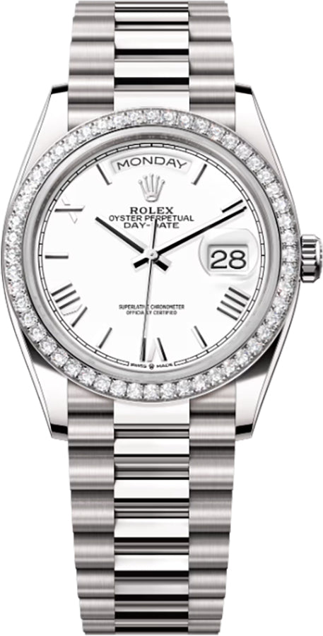 Rolex Day-Date 36 White Dial 18k White Gold Unisex Watch 128349RBR-0043