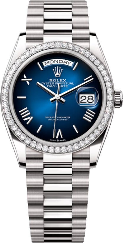 Rolex Day-Date 36 Blue Ombre Dial Diamonds Unisex Watch 128349RBR-0047