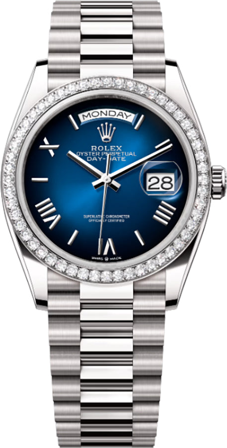 Rolex Day-Date 36 Blue Ombre Dial Diamonds Unisex Watch 128349RBR-0047