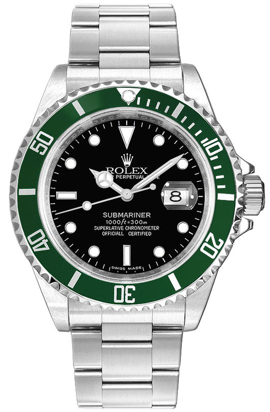 Rolex Submariner Date Stainless Steel Kermit Black Dial Men's Watch 16610LV