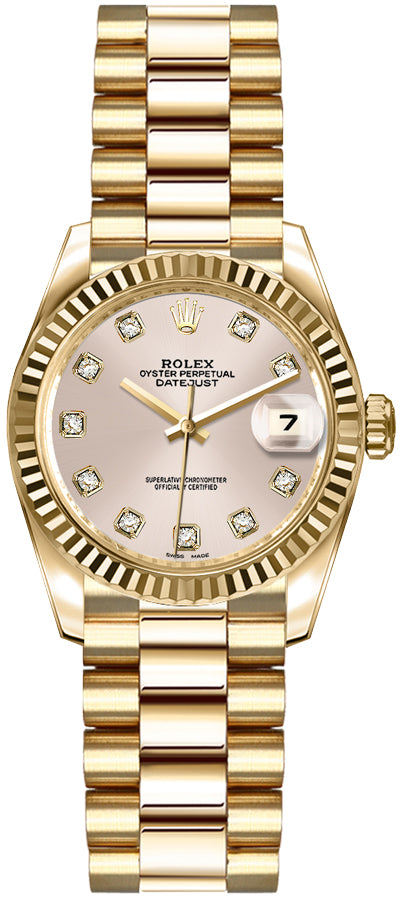 Rolex Lady-Datejust 26 Pink Diamond Dial Gold Watch 179178