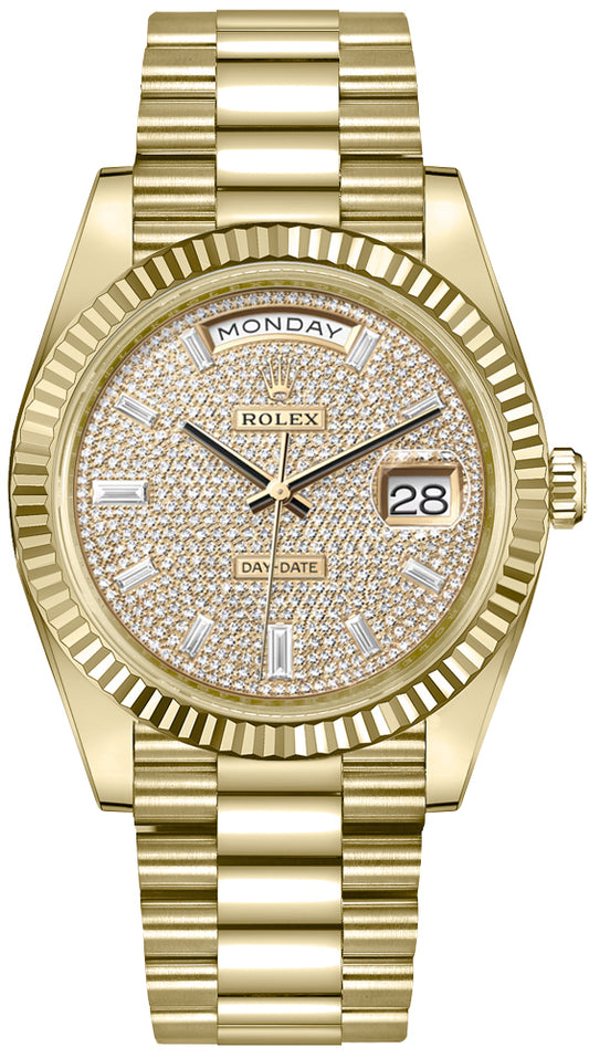 Rolex Day-Date 40 Diamond Paved Dial 18k Yellow Gold Men's Watch 228238-0054