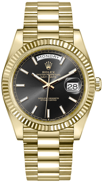 Rolex Day-Date 40 Bright Black Dial Yellow Gold Men's Watch 228238-0067