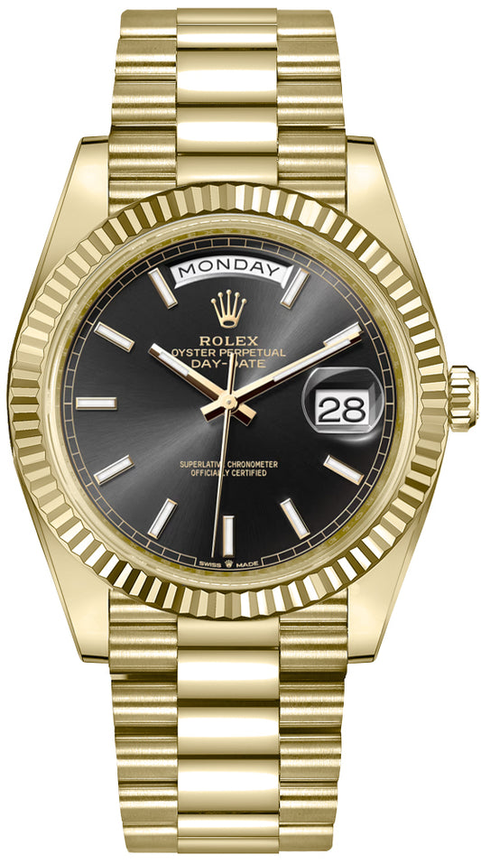 Rolex Day-Date 40 Bright Black Dial Yellow Gold Men's Watch 228238-0067
