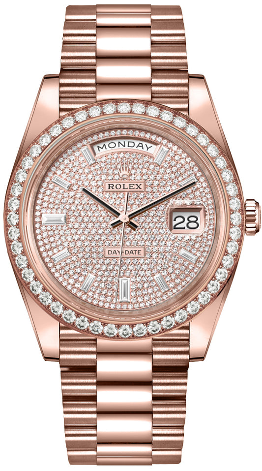 Rolex Day-Date 40 Diamond Paved Dial Rose Gold Men's Watch 228345RBR-0002
