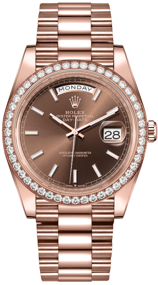 Rolex Day-Date 40 Chocolate Dial Diamond Bezel Men's Watch 228345RBR-0024