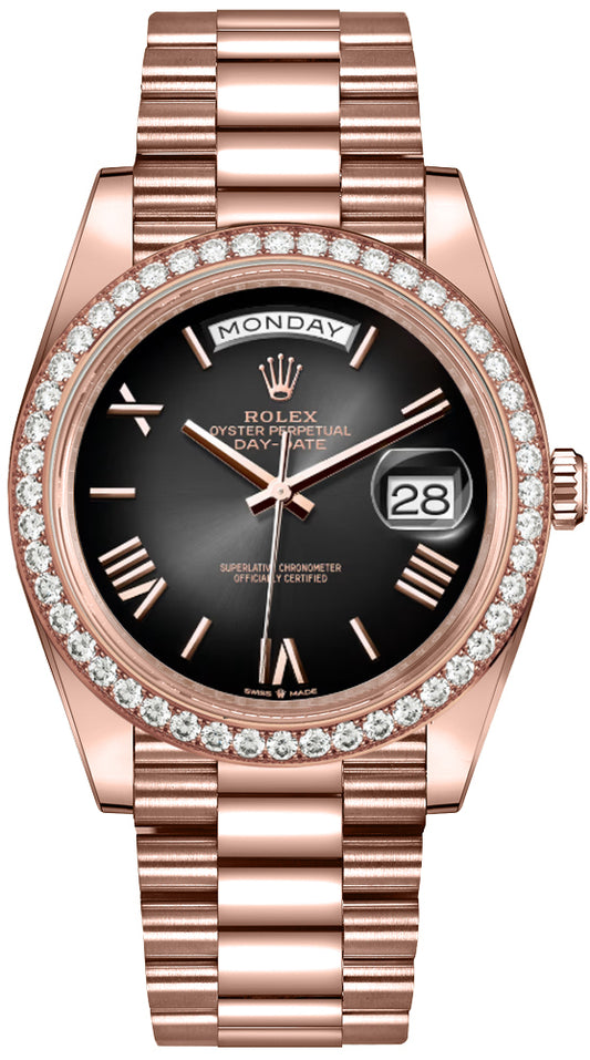 Rolex Day-Date 40 Diamond Bezel 18k Rose Gold Men's Watch 228345RBR-0025