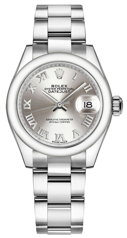 Rolex Lady-Datejust 28 Silver Roman Numeral Oyster Bracelet Watch 279160-0008