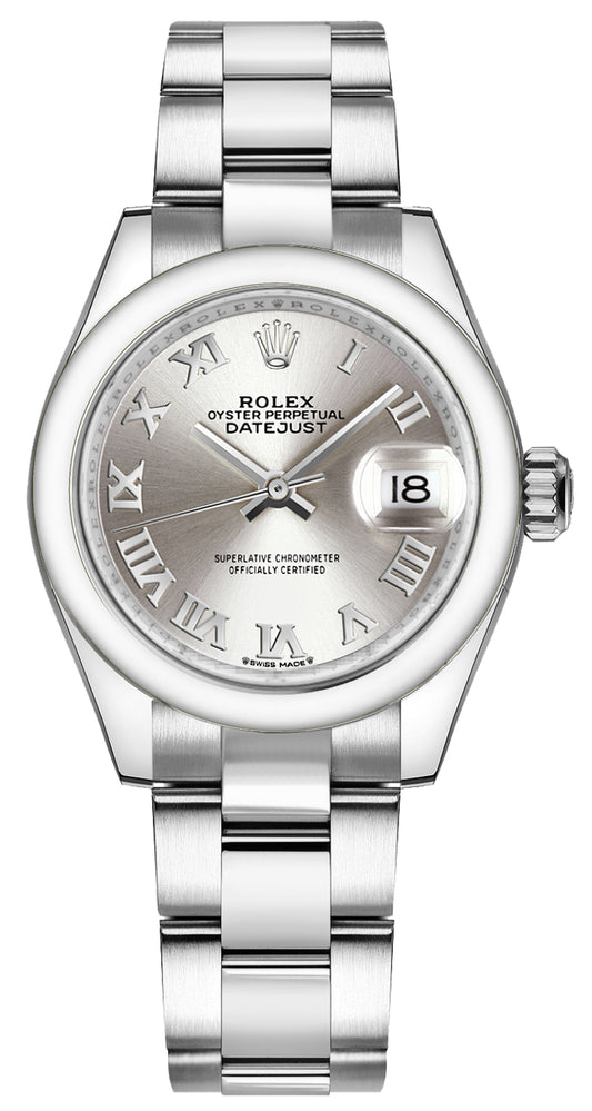 Rolex Lady-Datejust 28 Silver Roman Numeral Oyster Bracelet Watch 279160-0008
