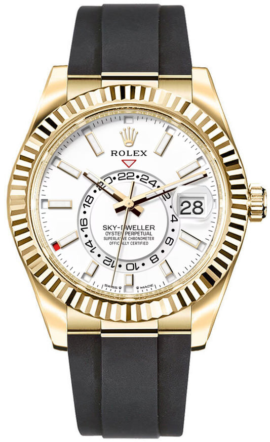 Rolex Sky-Dweller 18k Yellow Gold White Dial Oysterflex Men's Watch 336238-0003