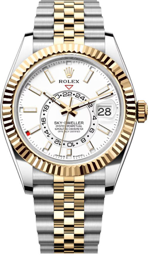 Rolex Sky-Dweller Oystersteel Yellow Gold White Dial Jubilee Men's Watch 336933-0006