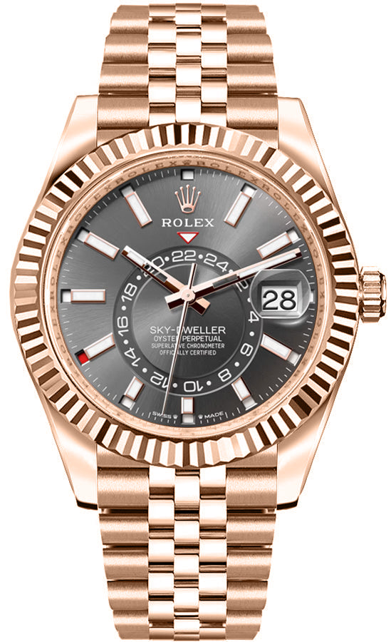 Rolex Sky-Dweller 18k Everose Gold Jubilee Bracelet Men's Watch 336935-0008