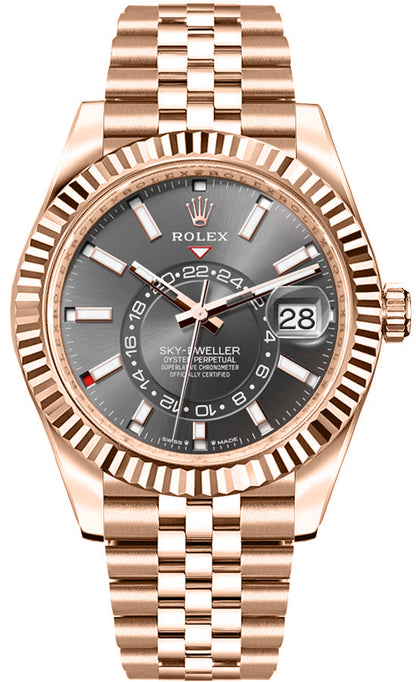 Rolex Sky-Dweller 18k Everose Gold Jubilee Bracelet Men's Watch 336935-0008