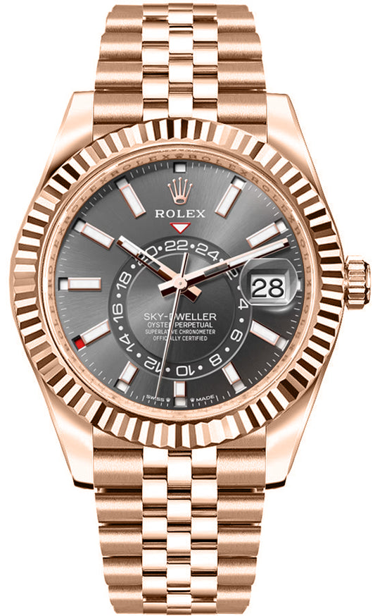 Rolex Sky-Dweller 18k Everose Gold Jubilee Bracelet Men's Watch 336935-0008