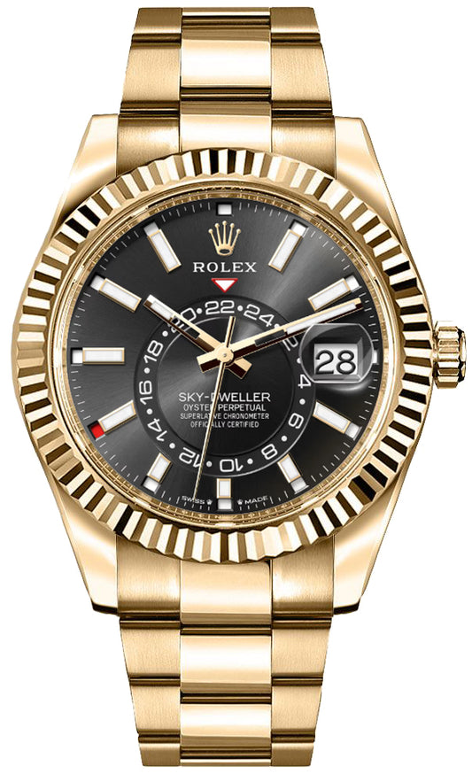 Rolex Sky-Dweller Bright Black Dial 18k Yellow Gold Men's Watch 336938-0002