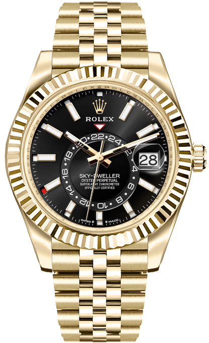 Rolex Sky-Dweller Bright Black Dial Fluted Bezel Men's Watch 336938-0005