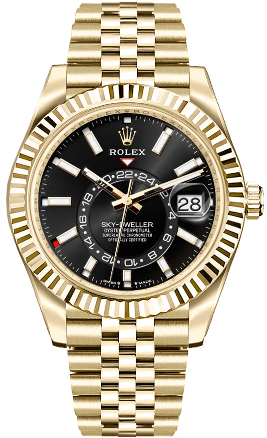 Rolex Sky-Dweller Bright Black Dial Fluted Bezel Men's Watch 336938-0005