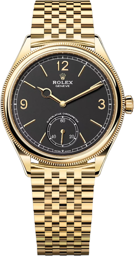 Rolex 1908 Black Dial Yellow Gold Settimo Bracelet Men's Watch 52508-0007