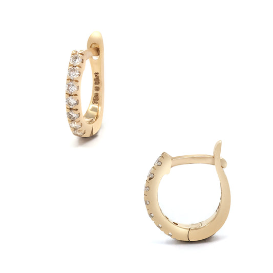 18K Yellow Gold Diamond Small Hoop Earrings (.15 Ct. Tw.)
