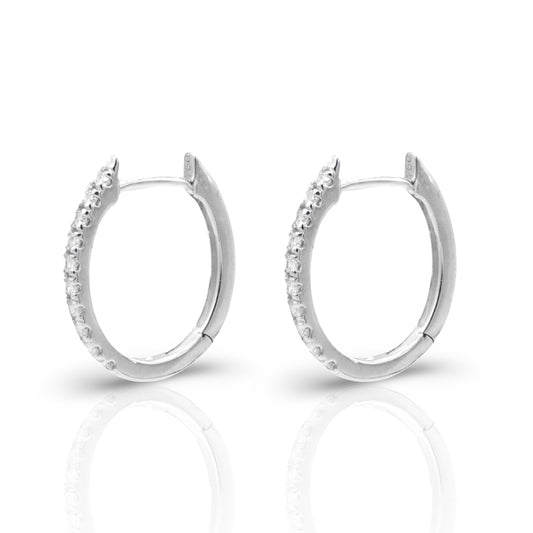 18K White Gold Diamond Oval Hoop Earrings (.16 Ct. Tw.)