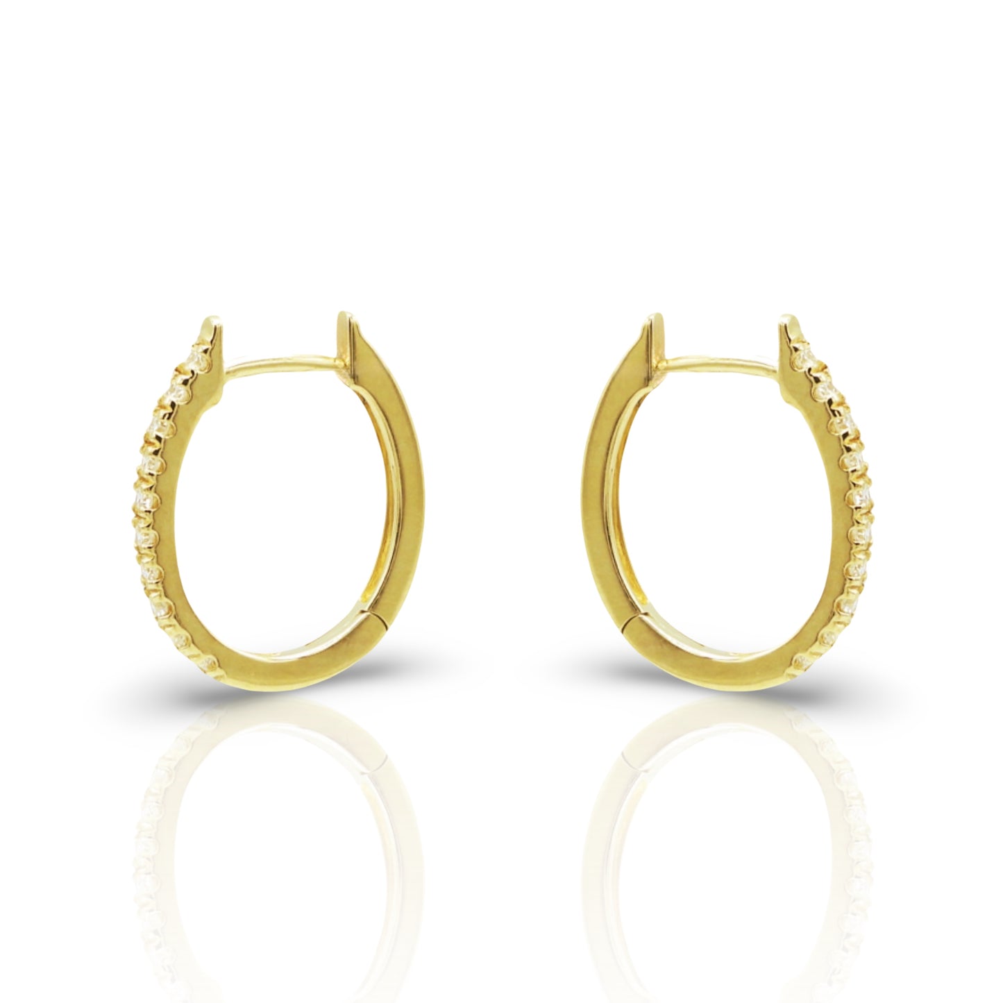 18K Yellow Gold Diamond Oval Hoop Earrings (.16 Ct. Tw.)