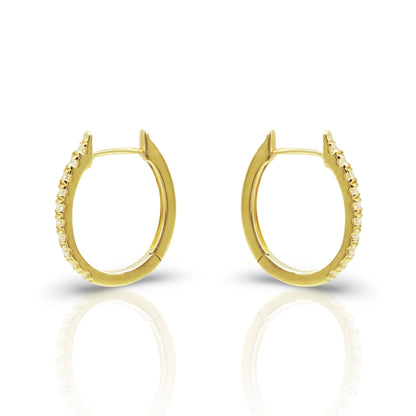 18K Yellow Gold Diamond Oval Hoop Earrings (.16 Ct. Tw.)