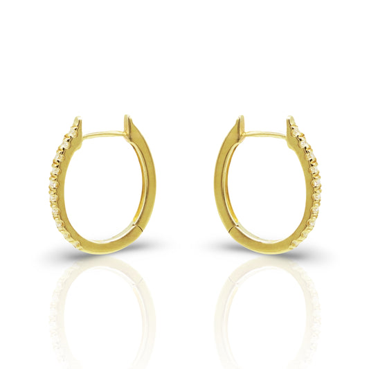 18K Yellow Gold Diamond Oval Hoop Earrings (.16 Ct. Tw.)